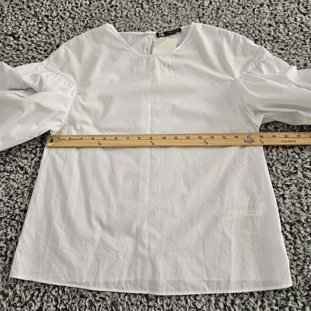 Zara White Cotton Blouse XS Balloon Puff Sleeve Summer Relaxed Boho Top - Picture 11 of 14